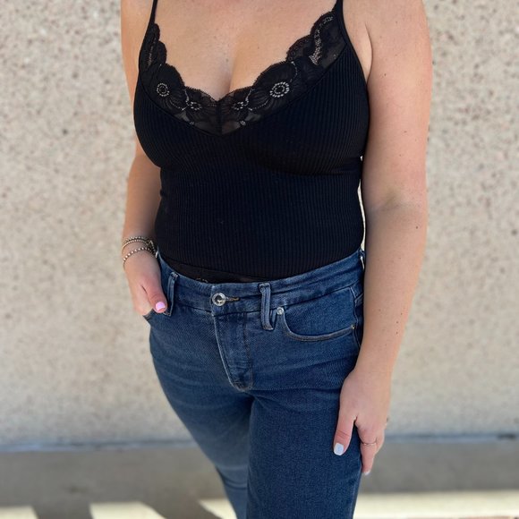 BLACK RIBBED LACE CAMI - Picture 4 of 5